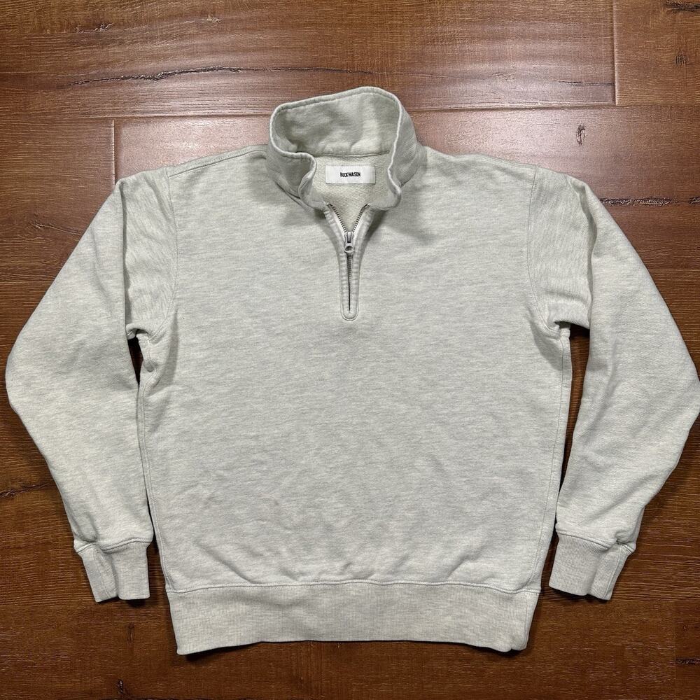 Buck Mason Oversized 1/4 Zip Sweater Men XS Gray Sweatshirt Cotton Retro Classic